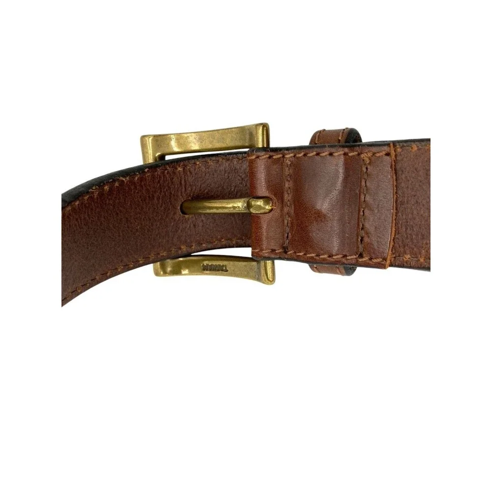 Vintage Eddie Bauer Mens Leather Belt Size 38 Solid Brass Buckle USA Made - Picture 6 of 14